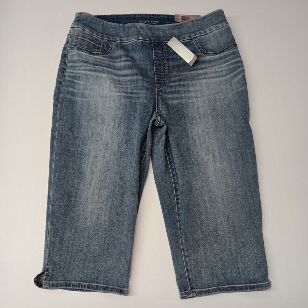 Chicos Pull‎ On Denim Capris Women's Size 14 Blue Crop Basic